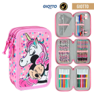 Tradineur- Plumier rosa de Minnie Mouse, ideal para la escuela, con 42 piezas entre boligrafos, rotuladores, lapices, regla.... Estuche Minnie Licencia Oficial Disney