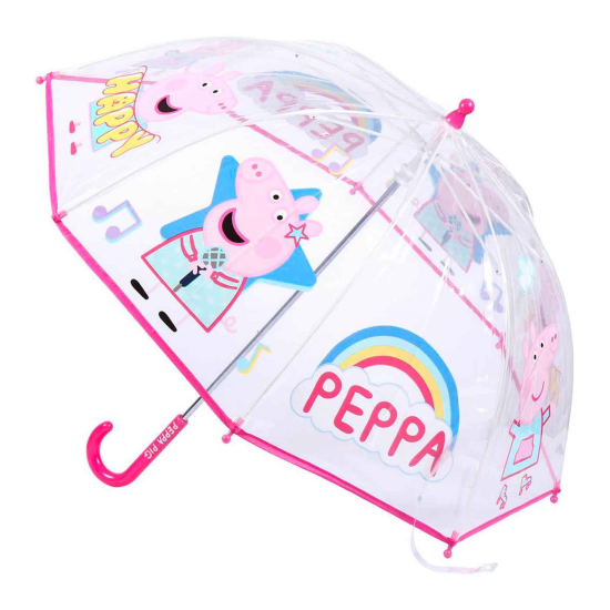 Tradineur - Paraguas de Peppa Pig, especial para niños, trasparente y con dibujos, de 8 varillas. Medidas 64 x 8 cm. Licencia Oficial Entertaiment One