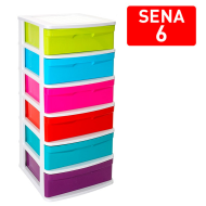 Tradineur - Cajonera de almacenaje modelo Sena, 6 cajones multicolor, plástico, torre de ordenación multiusos, hogar (Blanco, 96,5 x 40 x 39 cm)