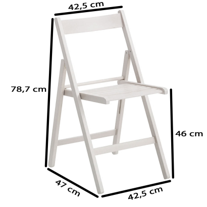 Tradineur - Silla plegable de madera de haya para exterior, reposapiés, jardín, terraza, balcón, patio, ligera y resistente (Blanco, 79 x 42,5 x 47 cm)