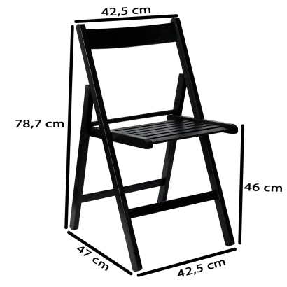 Tradineur - Silla de madera de haya plegable con reposapiés, exterior, jardín, terraza, balcón, patio, ligera y resistente (Negro, 79 x 42,5 x 47 cm)