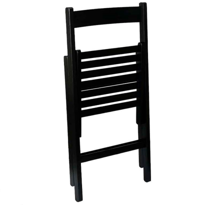 Tradineur - Silla de madera de haya plegable con reposapiés, exterior, jardín, terraza, balcón, patio, ligera y resistente (Negro, 79 x 42,5 x 47 cm)