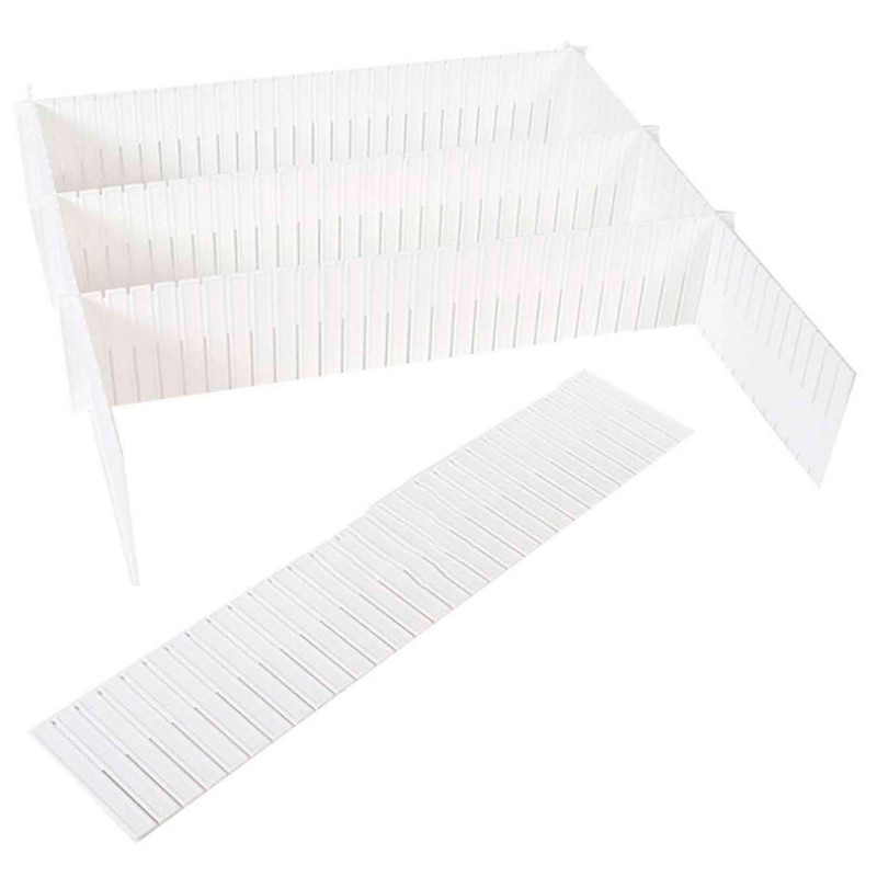 Tradineur - Pack de 6 separadores para cajones - Fabricados en plástico - Organización, Placa ajustable, Esencial. - 43,8 x 9 cm Tradineur - Pack de 6 separadores para cajones - Fabricados en plástico - Organización, Placa ajustable, Esencial. - 43,8 x 9 cm