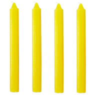 Tradineur - Pack de 4 velas cilíndricas, velas de mesa alargadas, parafina y mecha de algodón, sin perfume, rituales y ceremonias (Amarillo, 17 cm)