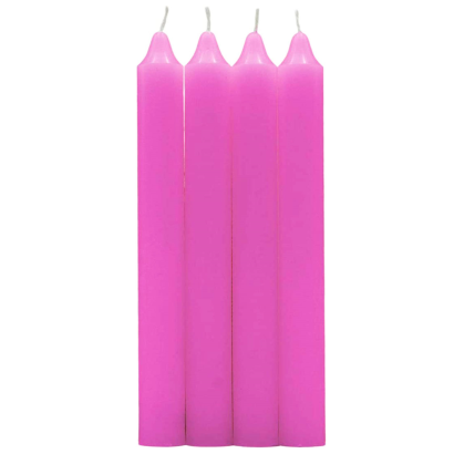 Tradineur - Pack de 4 velas de mesa alargadas, velas cilíndricas, parafina y mecha de algodón, sin perfume, rituales y ceremonias (Lila, 17 cm)