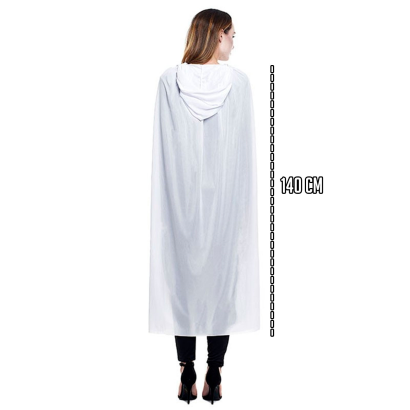 Tradineur - Capa de tela con capucha - Fabricado 100% poliéster - Ideal para carnaval, halloween, cosplay, fiestas, adulto unisex, talla única, 140 cm, (Color blanco)