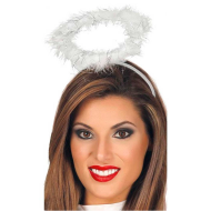 Tradineur - Corona de ángel - Diadema con aro - accesorios para disfraz de diablesa, carnaval, halloween, cosplay, fiesta, adultos, talla única. - Color Blanco