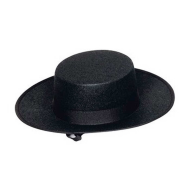 Tradineur - Sombrero cordobés color negro - Fabricación 100% en PVC no tóxico - para jóvenes y adultos para carnaval, halloween, fiestas y celebraciones. - 10 x 31 x 37 cm