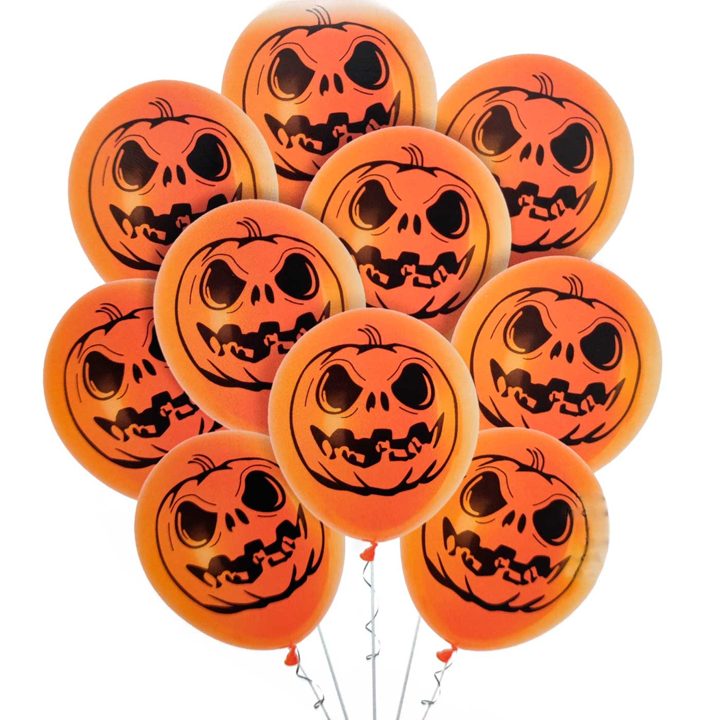 Tradineur - Pack de 10 globos - Diseño Calabaza - 30 cm al inflar - Ideal como decoración de tu hogar y celebrar de halloween.