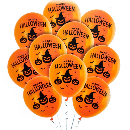 Tradineur - Pack de 10 globos - "Happy Halloween" - 30 cm al inflar - Ideal como decoración de tu hogar y celebrar de halloween.