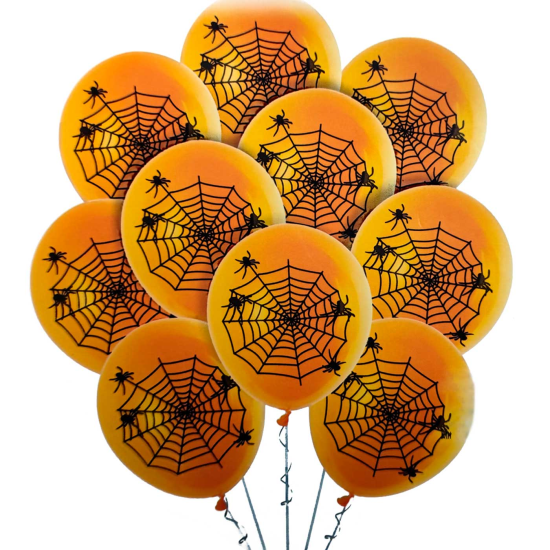 Tradineur - Pack de 10 globos - Diseño Telaraña - 30 cm al inflar - Ideal como decoración de tu hogar y celebrar de halloween.