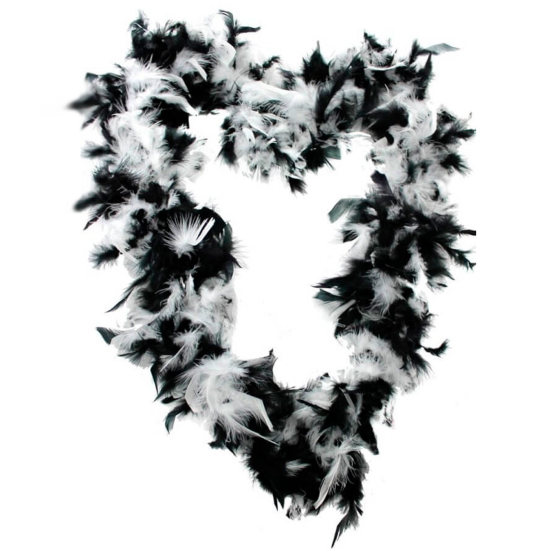 Tradineur - Boa de plumas de color blanco y negro - Fabricado en poliéster - complemento para carnaval, halloween, fiestas, celebraciones - Longitud: 180 cm