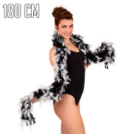 Tradineur - Boa de plumas de color blanco y negro - Fabricado en poliéster - complemento para carnaval, halloween, fiestas, celebraciones - Longitud: 180 cm