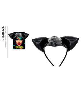 Tradineur - Diadema de gata con orejas - Diseño original - Complemento para disfraz de carnaval, halloween, cosplay, fiesta, adultos, talla única. - Color Negro