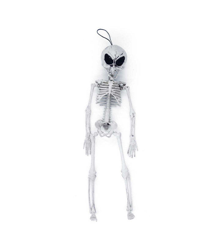 Tradineur - Esqueleto de alien para Halloween - Fabricado en plástico - Adorno para decoración - Longitud 42 cm - Color Blanco