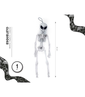 Tradineur - Esqueleto de alien para Halloween - Fabricado en plástico - Adorno para decoración - Longitud 42 cm - Color Blanco