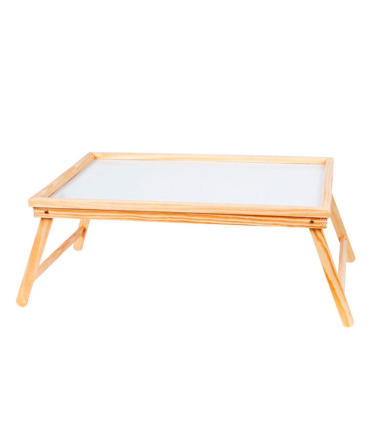 Bandeja de cama plegable de madera 50 x 31 x 21 cm, mesa multiuso para desayuno con patas plegables, ligera y resistente, fondo blanco