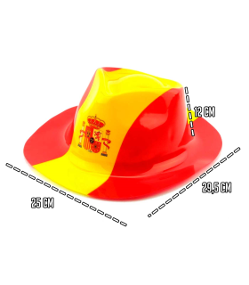 Tradineur - Pack de 12 sombreros vaqueros con diseño de bandera de España - Fabricación 100% plático - para jóvenes y adultos - 12 x 25 x 29,5 cm