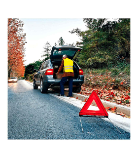 Tradineur - Triángulo reflectante de emergencia homologado para coche, incluye estuche de plástico, señalización, advertencia, accidentes de tráfico, averías, modelo aleatorio