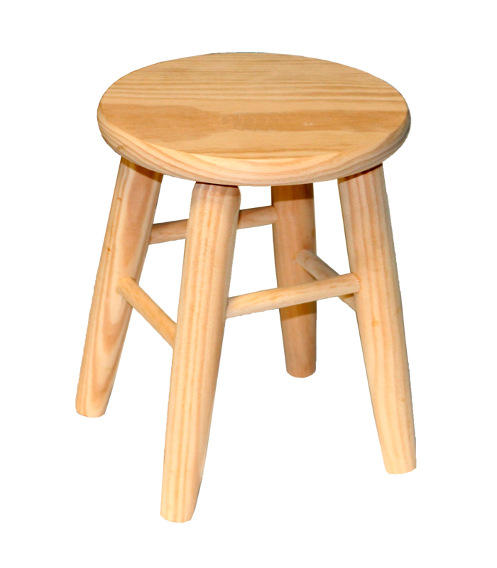 Tradineur - Taburete redondo de madera, banqueta de madera natural sin tratar con reposapiés, asiento para niños, hogar, cocina, salón, 25,5 x 20 cm