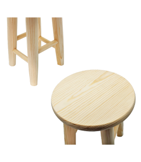 Tradineur - Taburete redondo de madera, banqueta de madera natural sin tratar con reposapiés, asiento para niños, hogar, cocina, salón, 25,5 x 20 cm