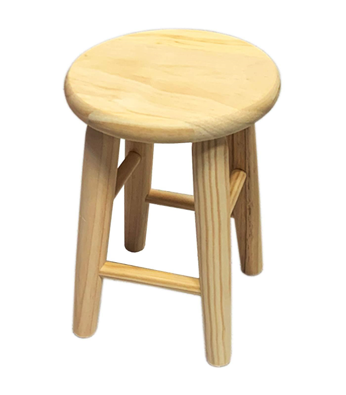 Tradineur - Taburete redondo de madera 26 x 19 cm, banqueta de madera natural con reposapiés, asiento para cocina, hogar, diseño clásico resistente y duradero