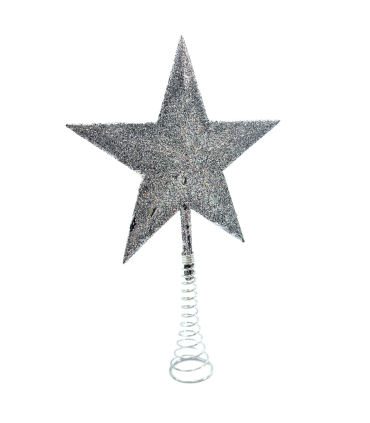 Tradineur - Estrella de navidad de 5 puntas con muelle - Fabricación en metal y plástico - Accesorio decorativo de navidad - Color plata - 14,5 cm