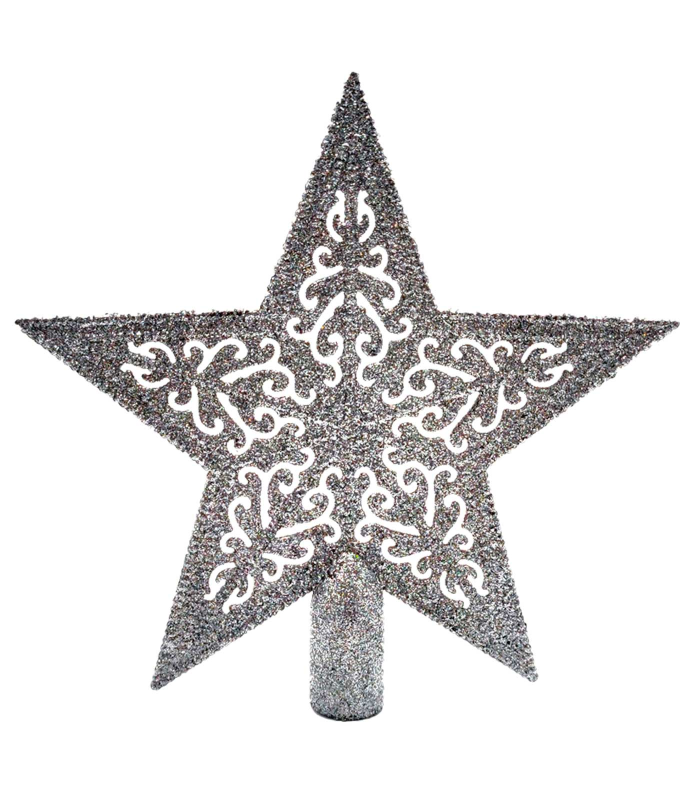 Tradineur - Estrella de navidad de 5 puntas con diseño interior - Fabricación en metal y plástico - Accesorio decorativo de navidad - Color plata - 19 cm