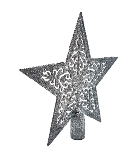 Tradineur - Estrella de navidad de 5 puntas con diseño interior - Fabricación en metal y plástico - Accesorio decorativo de navidad - Color plata - 19 cm