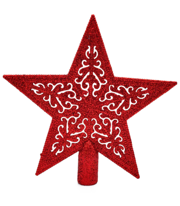 Tradineur - Estrella de 5 puntas con diseño interior - Fabricación en metal y plástico - Accesorio decorativo de navidad - Color rojo - 19 cm