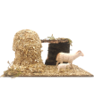 Tradineur - Corral para belén navideño 8,5 x 15,5 x 9 cm, resina y corcho, animales de granja para nacimiento, figuras decorativas pesebre, navidad, decoración tradicional, modelo aleatorio