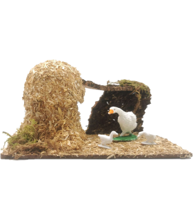 Tradineur - Corral para belén navideño 8,5 x 15,5 x 9 cm, resina y corcho, animales de granja para nacimiento, figuras decorativas pesebre, navidad, decoración tradicional, modelo aleatorio