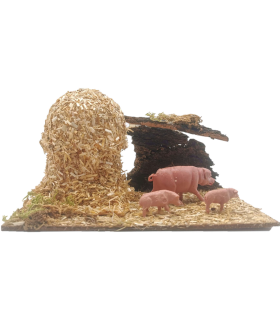 Tradineur - Corral para belén navideño 8,5 x 15,5 x 9 cm, resina y corcho, animales de granja para nacimiento, figuras decorativas pesebre, navidad, decoración tradicional, modelo aleatorio