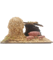 Tradineur - Corral para belén navideño 8,5 x 15,5 x 9 cm, resina y corcho, animales de granja para nacimiento, figuras decorativas pesebre, navidad, decoración tradicional, modelo aleatorio