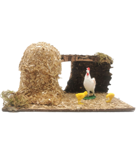 Tradineur - Corral para belén navideño 8,5 x 15,5 x 9 cm, resina y corcho, animales de granja para nacimiento, figuras decorativas pesebre, navidad, decoración tradicional, modelo aleatorio