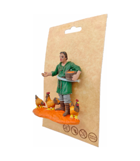 Tradineur - Figura de granjero con gallinas para belén navideño 8,5 x 8 cm, durexina, figura decorativa nacimiento, pesebre, navidad, decoración tradicional