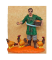 Tradineur - Figura de granjero con gallinas para belén navideño 8,5 x 8 cm, durexina, figura decorativa nacimiento, pesebre, navidad, decoración tradicional