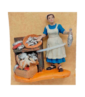 Tradineur - Figura de pescadera para belén navideño 8,5 x 9 cm, durexina, figura decorativa oficios nacimiento, pesebre, navidad, decoración tradicional