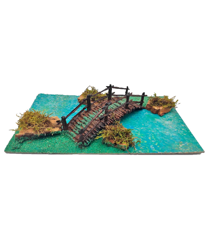 Tradineur - Río con puente para portal de belén 5 x 27 x 15 cm, resina, puente de troncos para nacimiento, pesebre, navidad, decoración tradicional