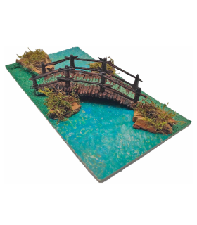 Tradineur - Río con puente para portal de belén 5 x 27 x 15 cm, resina, puente de troncos para nacimiento, pesebre, navidad, decoración tradicional