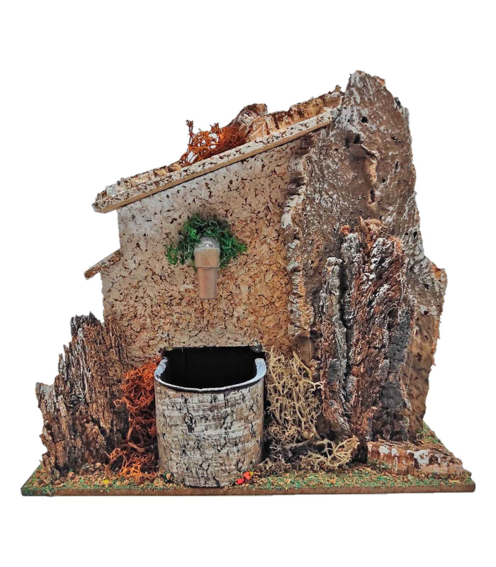 Tradineur - Fuente eléctrica para belén 13 x 15,3 x 8,7 cm, 2,5W, fuente rústica con agua para portal, nacimiento, figura decorativa navidad, modelo aleatorio