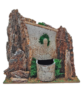 Tradineur - Fuente eléctrica para belén 13 x 15,3 x 8,7 cm, 2,5W, fuente rústica con agua para portal, nacimiento, figura decorativa navidad, modelo aleatorio