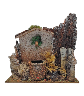 Tradineur - Fuente eléctrica para belén 13 x 15,3 x 8,7 cm, 2,5W, fuente rústica con agua para portal, nacimiento, figura decorativa navidad, modelo aleatorio