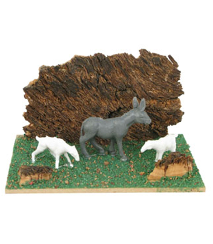 Tradineur - Corral para belén navideño 10,5 x 7,5 x 5,5 cm, resina, animales de granja para nacimiento, figuras decorativas pesebre, navidad, decoración tradicional, modelo aleatorio