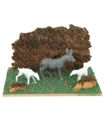 Tradineur - Corral para belén navideño 10,5 x 7,5 x 5,5 cm, resina, animales de granja para nacimiento, figuras decorativas pesebre, navidad, decoración tradicional, modelo aleatorio