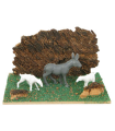 Tradineur - Corral para belén navideño 10,5 x 7,5 x 5,5 cm, resina, animales de granja para nacimiento, figuras decorativas pesebre, navidad, decoración tradicional, modelo aleatorio