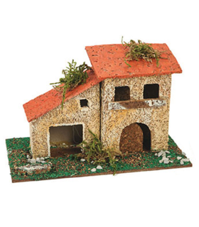 Tradineur - Casa rural de corcho para belén navideño 10 x 15,5 x 9 cm, casa decorativa de pueblo, aldea para nacimiento, pesebre, navidad, decoración tradicional, modelo aleatorio