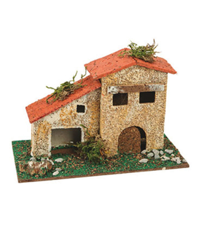 Tradineur - Casa rural de corcho para belén navideño 10 x 15,5 x 9 cm, casa decorativa de pueblo, aldea para nacimiento, pesebre, navidad, decoración tradicional, modelo aleatorio