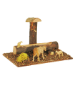 Tradineur - Abrevadero con animales para portal de belén 11 x 15,5 x 9 cm, corcho y resina, bebedero ovejas, patos, gallinas, asnos, pesebre, navidad, decoración tradicional, modelo aleatorio