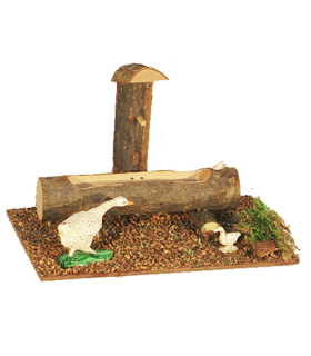 Tradineur - Abrevadero con animales para portal de belén 11 x 15,5 x 9 cm, corcho y resina, bebedero ovejas, patos, gallinas, asnos, pesebre, navidad, decoración tradicional, modelo aleatorio